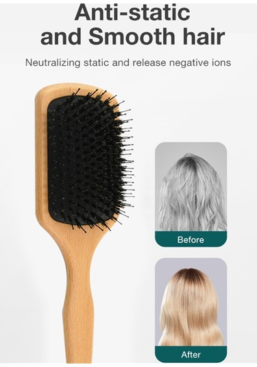 Xurunkeji Domuz Kılı Saç Fırçası Kayın Ahşap Tasarım Tarak Gasbag Masaj Saç Fırçası Kuru Islak Saçlar İçin Kadınlar İçin Saç Açıcı