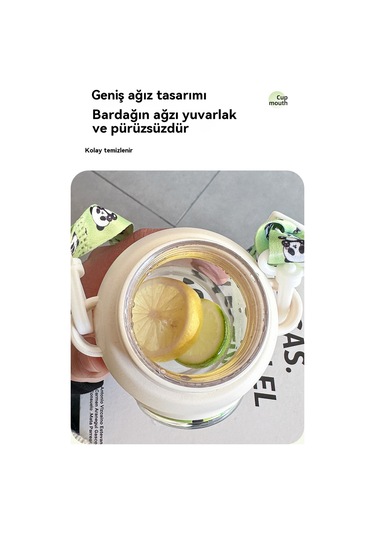 Çizgi Film Çocuk Beyaz Pipetli Çift İçme Bardağı Beyaz