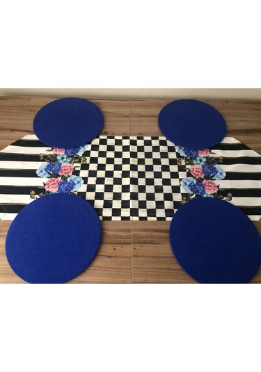 Dama Mavi Çiçek Desenli Runner & Supla Çok Renkli