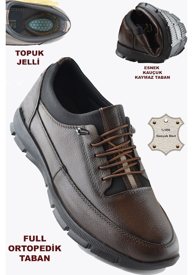 325a Tam Ortopedik Topuk Masajlı Taban Erkek Ayakkabı Hakiki Deri Mevsimlik Ayakkabı Kahverengi