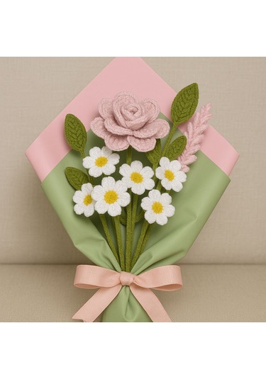 El Örgüsü Papatya Ve Gül El Örgüsü Buket Çiçek - Unutulmaz Hediye