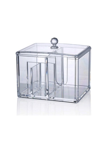 Qingmipy Transparan Akrilik Makyaj Organizatörü - Makyaj Vakaları, Koton Ve Q-tip Saklama Kutusu - Masaüstü Dekoratif Depolama Kutu