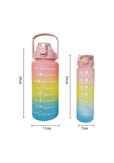 Buffer İkili Motivasyon Su Şişesi Sızdırmaz Kapaklı, Stickerlı