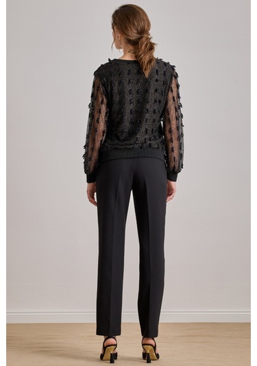Dökümlü Siyah Dantel Bluz Siyah