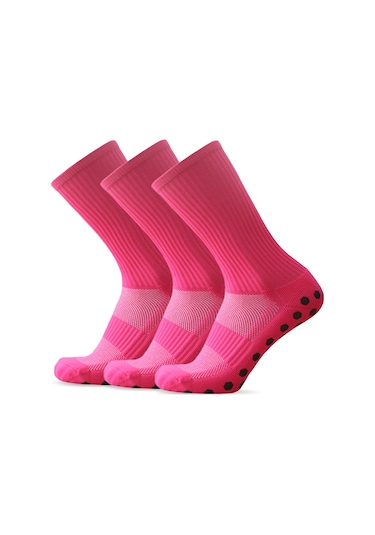 Tenfowee 3'lü Paket Pembe Futbol Çorabı - Konforlu Poliester, Nemi Emici, Kayma Önleyici Taban Pembe