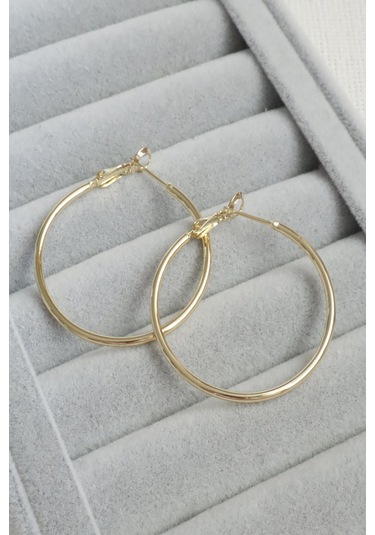 Kadın Küpe Kararmaz 14k Renk Vip Seri İnce Halka 4cm Küpe Altın