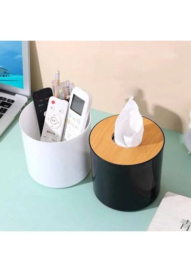 Beyaz-tuvalet Kağıt Kutusu Ahşap Kapak Yuvarlak Doku Kutusu Düz Renk Peçete Tutucu Kılıf Basit Şık Ev Araba Kağıt Mendil Dispenseri