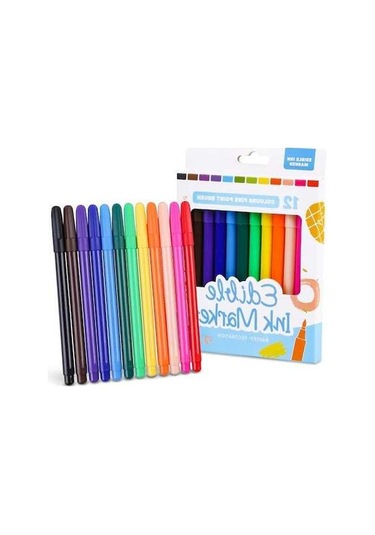 Novahub 12 Renkli Yenilebilir Pasta Dekorasyon Kalemi - Kek Ve Kurabiye İçin Çok Renkli, Çocuklar İçin Mükemmel Çok Renkli