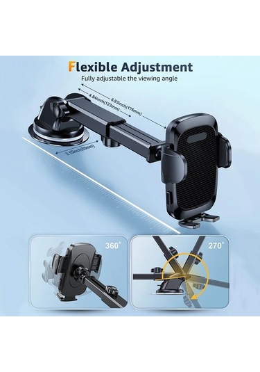 Primepickings Black- Araç Telefon Tutucu Uzun Kollu Emniyetli Telefon Tutucu Sabitleme Aparatı