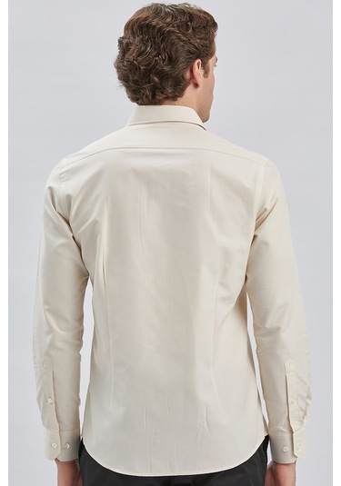 Erkek Uzun Kollu Bez Ayağı Sert Yaka Cepsiz Klasik Slim Fit Dar Kesim Gömlek 1004240230-bej Bej