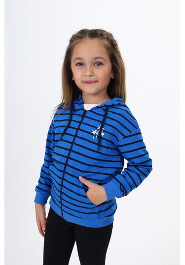 Toontoy Kız Çocuk Baskılı Hırka Saks Mavi