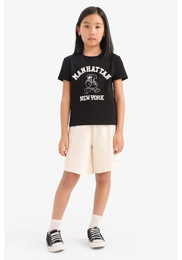 DeFacto Kız Çocuk Beli Lastikli Kargo Cepli Şort B0840A825HSER233 Ekru