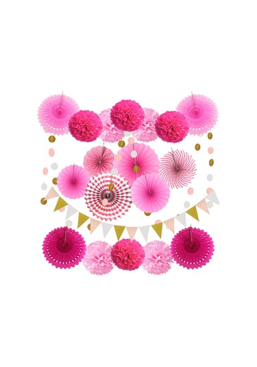 Aubyhe Pembe Renkli 20 Parça Parti Dekorasyon Seti - Renkli Kağıt Flamingo Ve Toplar - Düğün, Doğum Günü Dekoru