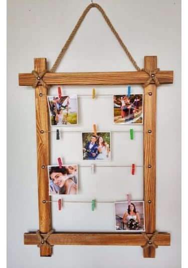 Ahşap Fotoğraf Çerçevesi Ipli Mandallı Resim Çerçevesi