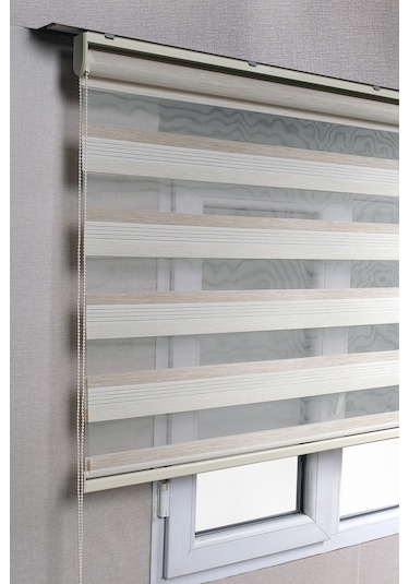 Premium Çift Renk Krem - Beyaz Ev - Ofis Zebra Stor Perdeler