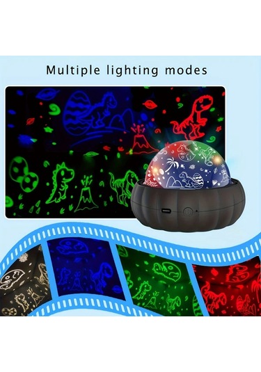 Fochsia Pembe 3ü1 Arada Dinozor Ve Galaksi Projeksiyon Gece Lambası - 360 Dönen Renk Değiştiren Pembe