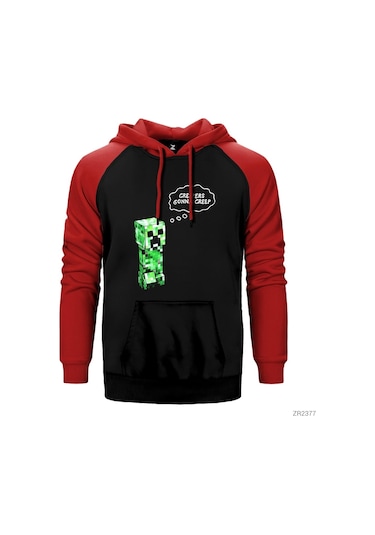 Minecraft Creepers Gonna Creep Kırmızı Reglan Sweatshirt Kırmızı