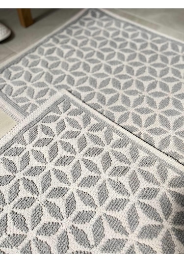 Pasific Doğal Pamuklu 2'li Banyo Paspas & Halı 60x100+50x60 Cm - Gri Gri