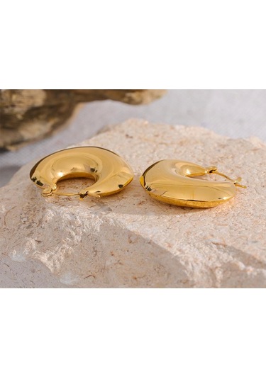 Eetit Paslanmaz Çelik Geometrik Tıknaz Sıradışı Hoop Küpeler Kadınlar İçin Altın Renk Pvd Doku Charm Şık Takı Altın