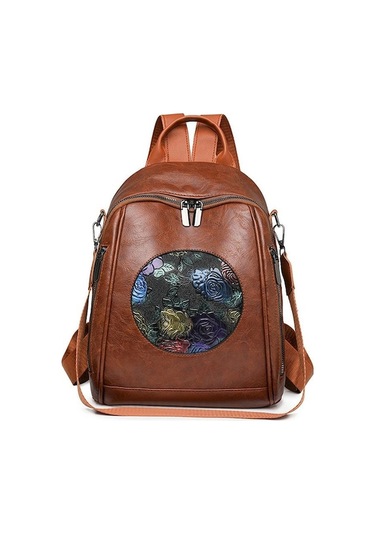 Novahub Vintage Sırt Çantası Baskılı Kadın Seyahat Sırt Çantası Büyük Kapasiteli Çok Fonksiyonlu Omuz Çantası Kahverengi Kahverengi