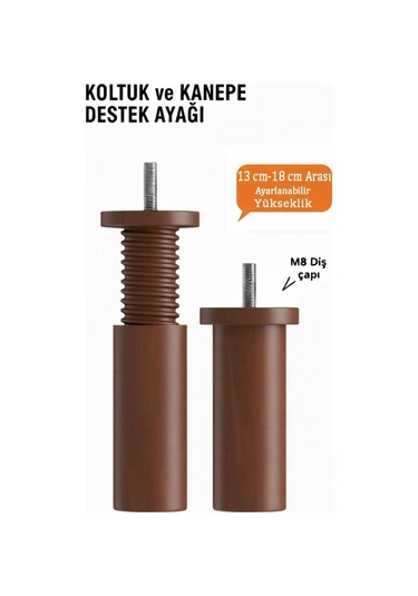 13 Cm-18 Cm Arası Ayarlanabilen Kanepe Ve Koltuk Destek Ayağı Ceviz Ceviz