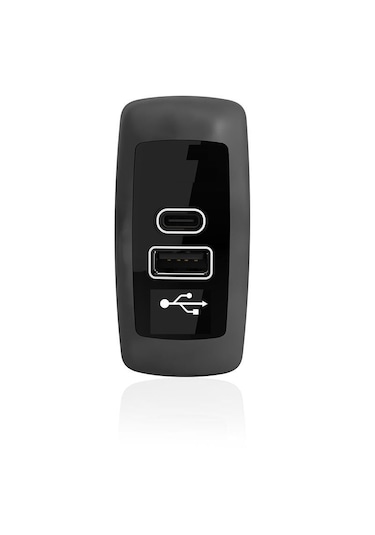 Usb Şarj Düz Tip Gri + Siyah Gövde Mavi Led 12v/24v 1