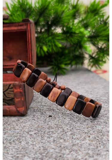 Kuka Bileklik Mozaik Model Bileğe Göre Ayarlanabilir Unisex Bileklik Bt007 Kahverengi