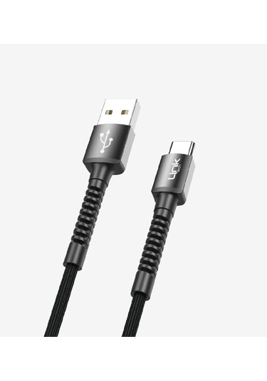 K552 Safe 3a Örgülü Metal Başlı Usb'den Type-c'ye Şarj Kablosu Siyah