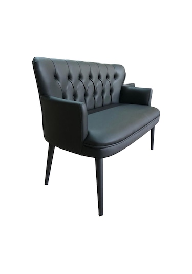 Garden House 2'li Siyah Deri Ahşap Ayaklı Ofis Koltuğu Siyah