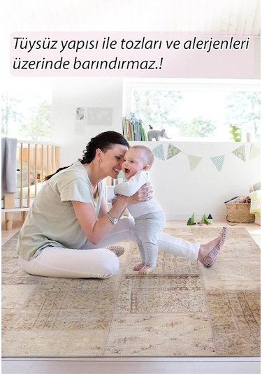 Artloop Jazz Şönil Dokuma Pamuk Polyester Bej Halı Al 15