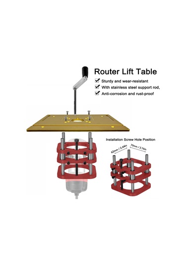 Tenfowee Alüminyum Router Masa Tabanı - 51mm Manuel Yükseklik Ayarı - 4 Pençe Sabitleme - Ahşap İşleme Uyumlu