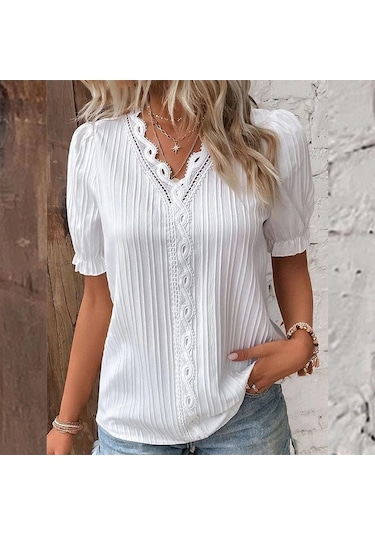 Beyaz Yaz Kadın T-shirt Moda Hollow Kısa Kollu Kadın Gömlek Tops Beyaz