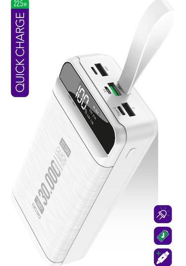 Powerway Pd 22.5w 30.000 Mah 3.0 Hızlı Şarj Gerçek 30.000 Mah Qc30 Powerbank BEYAZ