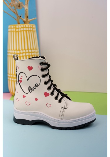 GİMER - Termo Taban Kalpli Model Beyaz Çocuk Bot - TİNY0402G Beyaz