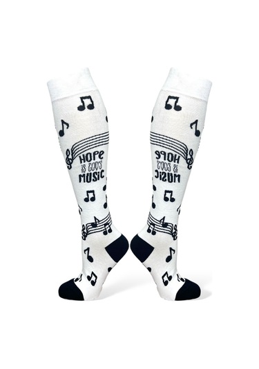 4'lü Unısex Müzik Notası, Dans, Pembe Ve Mavi Tasarımlı Esnek Nem Alabilen Pamuklu Diz Üstü Çoraplar Çok Renkli