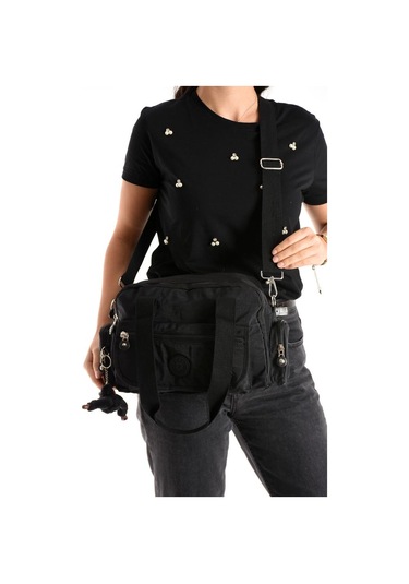 Omuz Çantası Çok Cepli Hafif Klinkır Kumaş 30 20 Cm Çapraz Askılı Postacı Çanta Kol Çantası Siyah