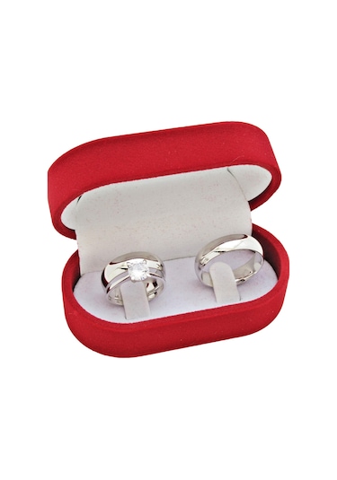 6 Mm Bombeli Gümüş Çift Alyans Söz Yüzüğü Tektaş Hediye Al30