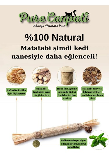 Purecanpati Kedi Naneli Matatabi Çubuğu Kediler İçin Doğal Oyun Ve Mutluluk 1 Adet