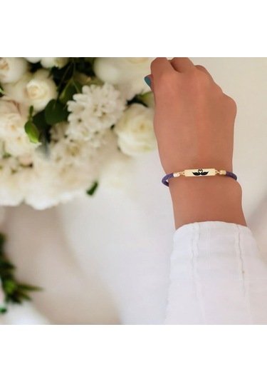 Archin Kuğu Temalı 14 Ayar Altın Plakalı Dikdörtgen Motifli Mor Derili Hediye Bileklik-412sembol Kuğu Sembolü