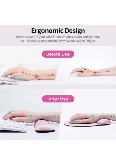 Besthome1 Ergonomik Klavye Bilek Destekli Mouse Pad Seti - Hafıza Köpüğü, Kaymaz Lastik Taban, Gri Renkli 3'lü Paket