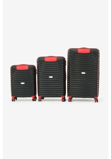 3'lü Set Silikon Kırılmaz Pp Unisex Siyah Kırmızı Valiz Pwvlz005 Siyah Kırmızı