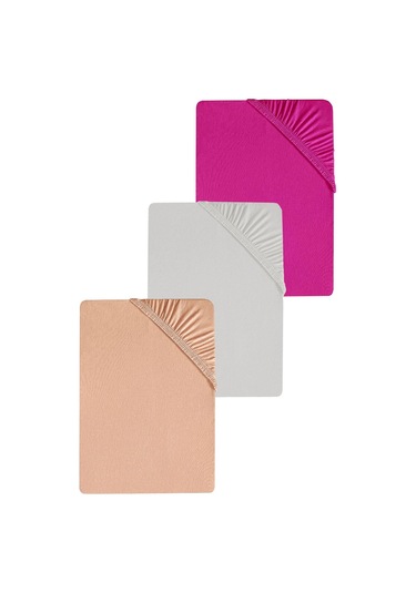 3 Adet Düz Pamuklu Tek Kişilik 80 X 200 + 30 Cm Lastikli Penye Çarşaf Fuşya-gri