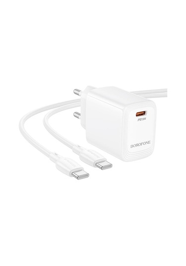 Borofone Bn28 Fuente Tek Portlu Pd30w Şarj Cihazı 1m Tip-c'den Tip-c Kabloya, Fiş Tipi: Ab Fiş Beyaz Beyaz