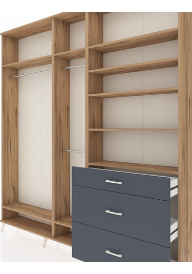 Arges Dolap 9 Raflı 3 Çekmeceli 3 Askılı 220x30x243 Çam-çam/antrasit Atlas Çam/antrasıt