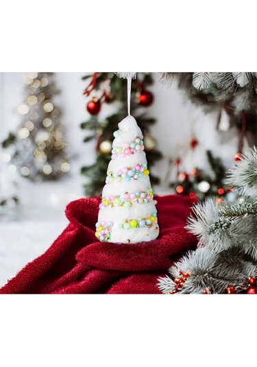 Yılbaşı Süsü Boncuklu Candy Karlı Konik 16 Cm
