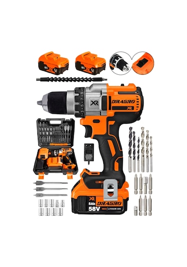 Dragro Xr58 58V 5Ah Turuncu Darbeli Akülü Vidalama Makinesi