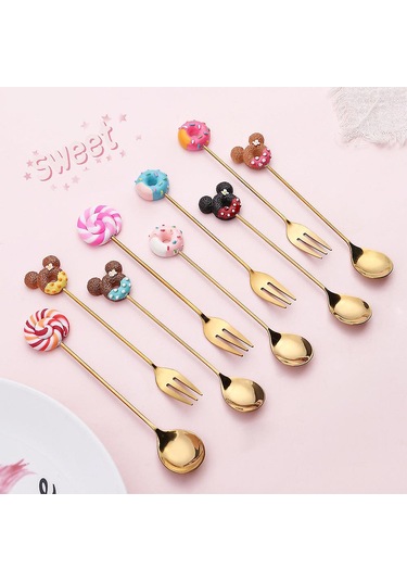 Küçük Kaşık Tatlı Çatalı Donut Kaşığı Lolipop Makaron Kaşığı Küçük Kaşık Fare Başlığı