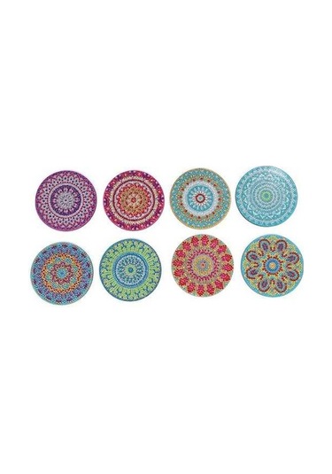 Fortunelane Ahşap Reçine Pırlanta Tablo Bardağı Altlığı, Noel Hediyesi, 10x10cm 8'li Renkli Aa1060 Dekorasyonu Çok Renkli