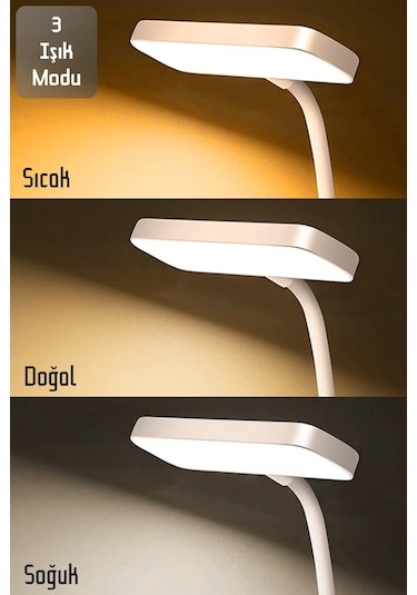 2li Set Şarjlı Masa Lambası + Kronometreli Öğrenci Saati Renk Ayarlı Ders Çalışma Okuma Lambası Q108 Beyaz