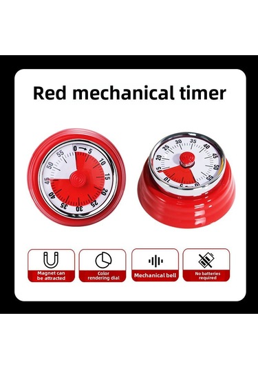 Symbee Stanyum Çelik Mutfak Zamanlayıcı, Magnetlı Mekanik Geri Sayım, Pişirme/öğrenci Zaman Yöneticisi, Kırmızı